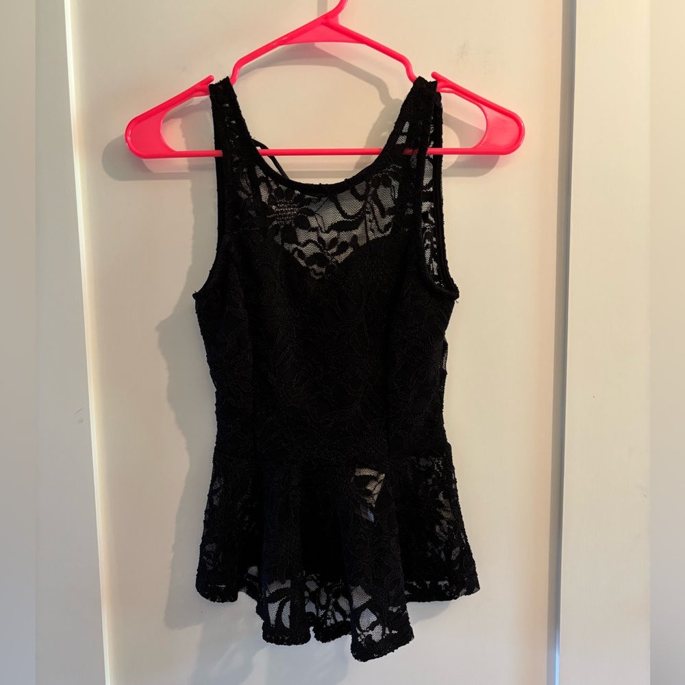 Phanuel ANGL Black Lace Peplum Top Size Small NWT